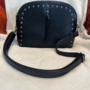 Sam & Hadley Black Bag Studded Dome Crossbody Faux Leather Zippers Biker Grunge